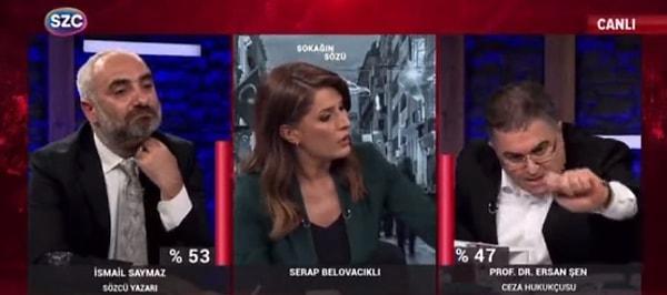 Sözcü TV'deki Sokağın Sözü programında Ersan Şen ile moderatör Serap Belovacıklı arasında tansiyon yükseldi.