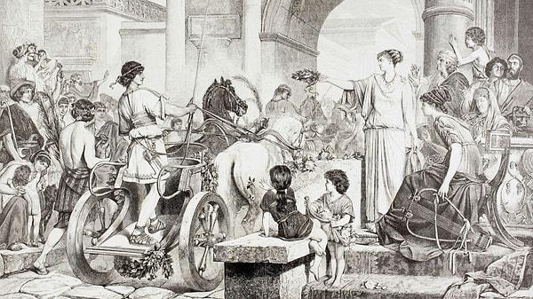 Antik Yunan Olimpiyatları'nın beşinci ve son günü, kazananların Zeus Tapınağı'na geçişi ve zeytin çelenkleriyle taçlandırılması ile sona ererdi.