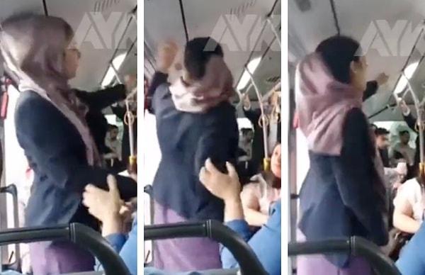 Metrobüsteki vatandaşlar tarafından sosyal medyaya yüklenen videoda, bir kadının kendisine hiçbir şey denmemesine rağmen önce yüksek sesle Allah'ın isimlerini saydığı, sonra da ayağa fırlayarak "Recep Tayyip Erdoğan" diye bağırmaya başladığı görülüyor.