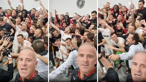 Galatasaray soyunma odası şampiyonluğu doyasıya kutlarken hep bir ağızdan "Aşkın olayım" şarkısını söyledi.