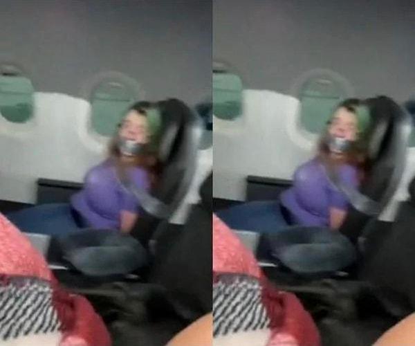4. Uçuşun ortasında kapıyı açmaya çalıştığı için koltuğuna bantlanan kadın;