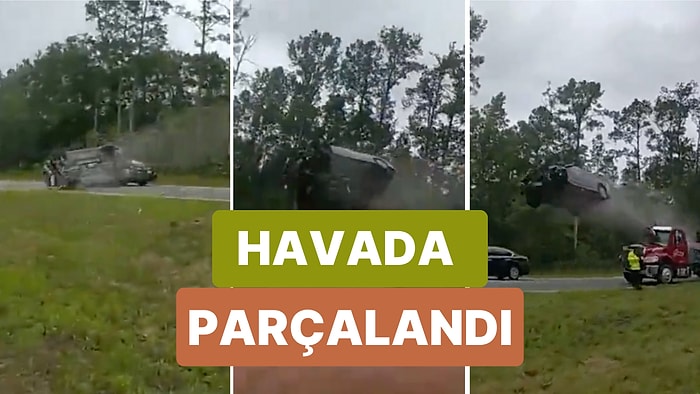 Hızla İlerlerken Çekici Rampasından Uçan Araç Havada Parçaladı