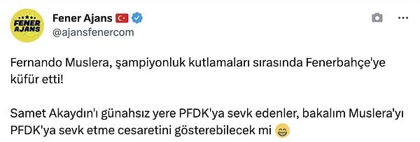 Sosyal medyada paylaşılan görüntülerde Galatasaray kaptanı Fernando Muslera'nın Fenerbahçe aleyhine küfürlü tezahürat eden taraftarlara eşlik ettiği iddası sosyal medyada çok konuşuldu.