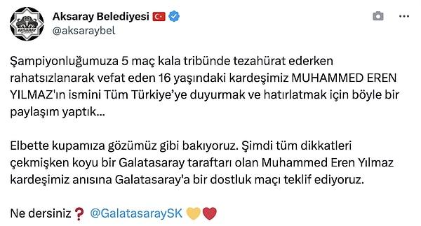 Kupalarını dikkatli baktıklarını duyurdukları paylaşımda ise Galatasaray'dan bir istekleri var.
