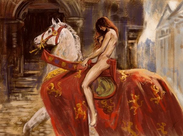 Lady Godiva edebiyatta da popüler bir konu olmuştur. Shakespeare, Tennyson ve Chaucer'ın eserlerinde kendisinden bahsedilmiştir. Örneğin Chaucer'ın "The Wife of Bath's Tale" adlı eserinde de benzer şekilde cesur ve erdemli olan Lady Godiva adlı bir karakter yer alıyor!