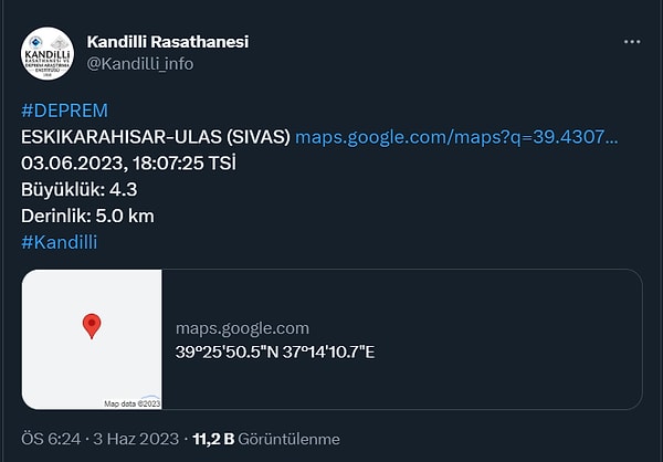 Kandilli Rasathanesi ise depremin büyüklüğünü 4.3 olarak duyurdu.