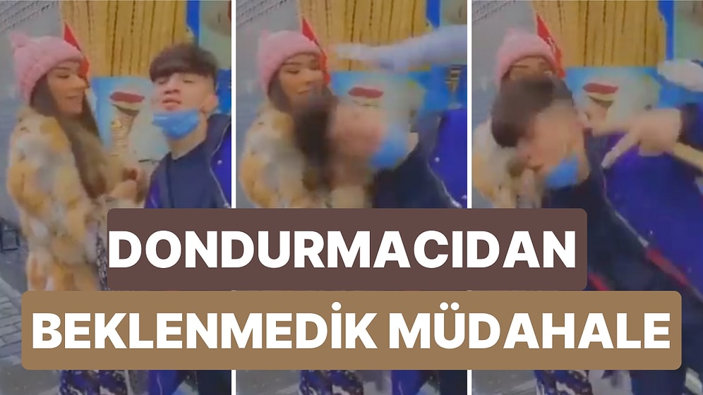 Turistler Dondurma Alırken Çektikleri Videoya Girmeye Çalışan Gence Dondurmacıdan Hızlı Bir Müdahale Gedi