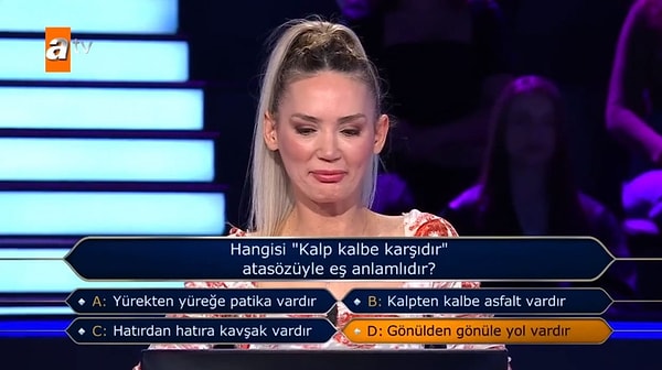 Kendi yanıtından emin olduğunu fakat bunu teyitlemek istediğini söyleyen Kaygısız, seyircinin %99'luk bir kısmının aynı şıkkı işaretlemesi ile son derece şaşırdı.