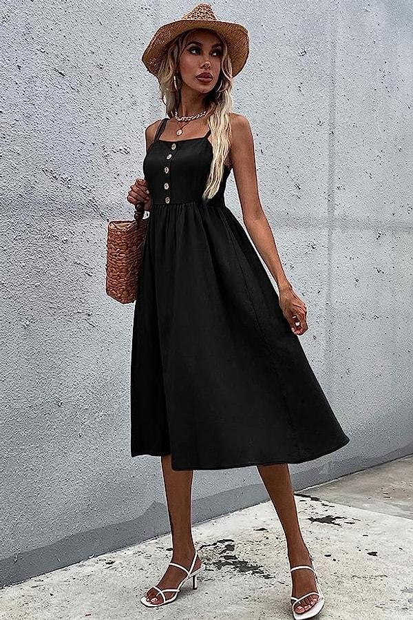 18. Siyah keten yazlık elbise.