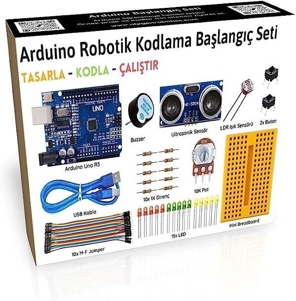7. Elektronik projelerin vazgeçilmezi haline gelmiş bir geliştirme kartı olan Arduino'nun başlangıç seti.