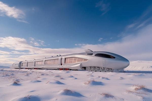 8. Buzul dünyada fütürist bir tren.
