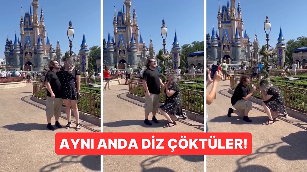 Disneyland'de Birbirlerinden Habersiz Aynı Anda Evlenme Teklifi Etmeyi Planlayan Çift Çok Konuşuldu