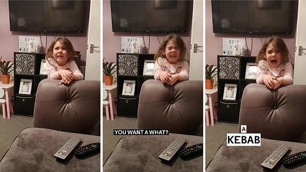 Birleşik Krallık çıkışlın Voxi sayfasının paylaştığı bir videoda, İngiliz kız çocuğunun annesinin yanına giderek "Ben kebap istiyorum" dediği anlar viral oldu.