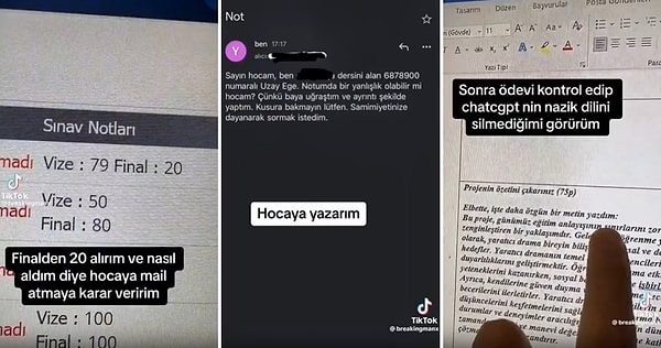 Hocanın maile geri dönüş yaptığında ise durumu fark eden genç hayatının en büyük dersini aldı. Yapay zekaya yaptırdığı ödevin başında yer alan uyarıyı silmediğini fark eden genç yaşadıklarını ise TikTok'ta paylaştı.