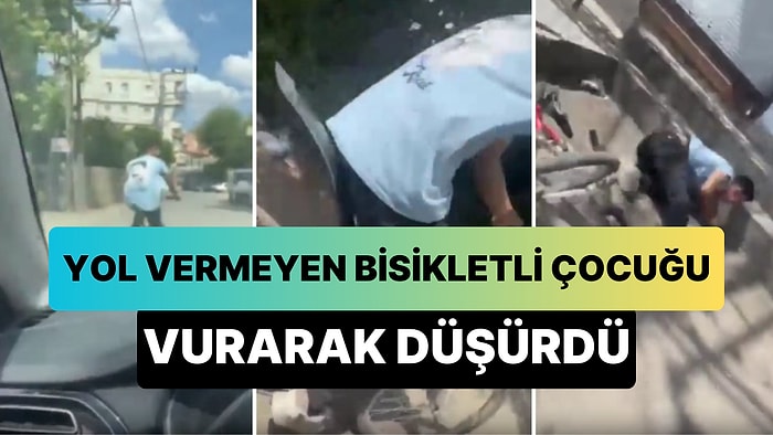 Yol Vermeyen Bisikletli Çocuğu Hareket Halindeyken Vurarak Düşüren Şoförün Tepki Çeken Görüntüleri