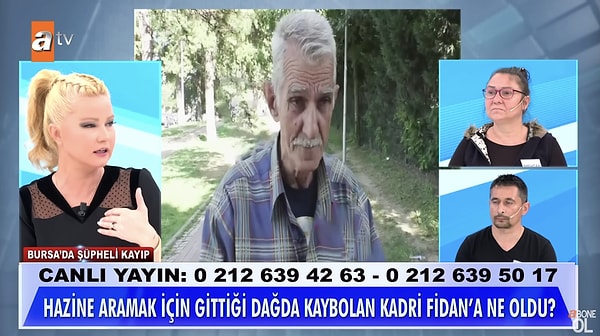 74 yaşındaki Kadri Fidan'dan günlerdir haber alamayan ailesi soluğu Müge Anlı'da aldı. Fidan'ın ölümsüzlük oto için çıktığı Uludağ'da hazine bulduğu ve daha sonra ortalıktan kaybolduğu iddia edildi.