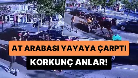 Ters Yönde Giden At Arabasının Bir Kadına Çarptığı Korkunç Anlar