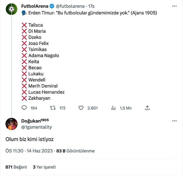 14. Galatasaray'ın bir transfer listesi var mı?