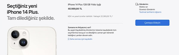 iPhone 14 Plus 128 GB'ın fiyatı A101'de 39.995 TL.