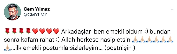 Ama Cem Yılmaz yine yerinde duramadı 😂 Emekli olduğunu Instagram'dan duyuran ünlü komedyen, bu sefer de Twitter hesabından kahkaha attıran bir paylaşım yaptı...🙈