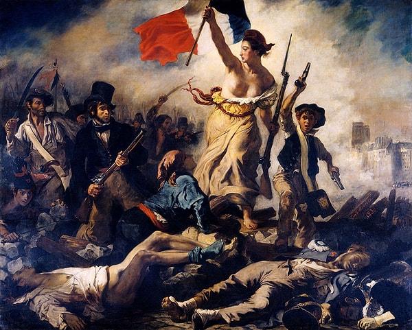 Delacroix'ın en ünlü eseri olan "Halka Önderlik Eden Özgürlük" adlı yapıt, alegorik bir anlatıma sahiptir.