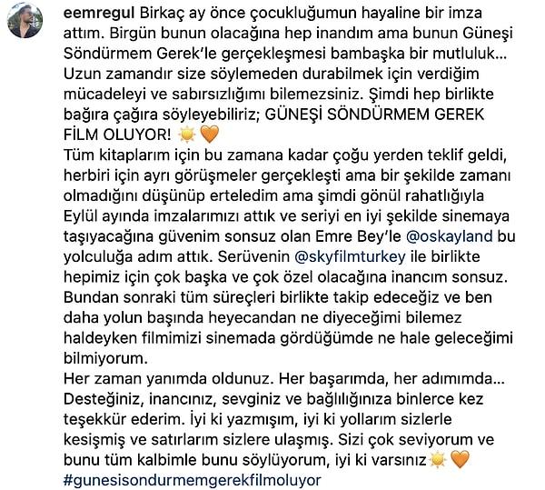 Yazar Emre Gül'ün film hakkında sosyal medya hesabından yaptığı paylaşım ise şu şekilde:
