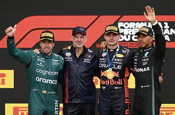 Hollandalı pilot Verstappen, yarışı zirvede tamamlarken liderin 9.570 saniye arkasındaki İspanyol Fernando Alonso (Aston Martin) ikinci, liderin 14.168 saniye gerisindeki Mercedes takımının tecrübeli Büyük Britanyalı pilotu Lewis Hamilton ise üçüncülüğü elde etti.