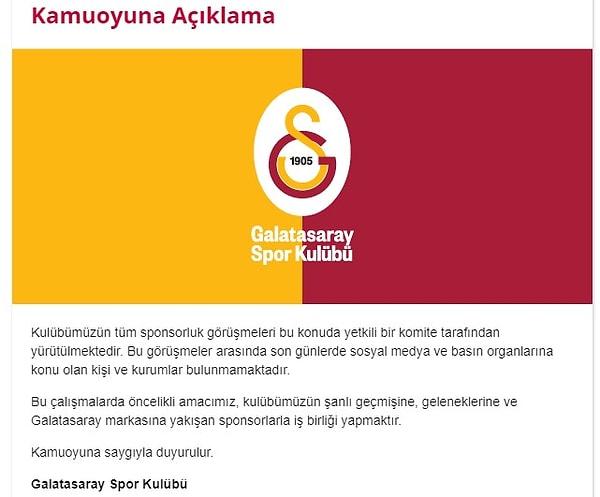 Cem Uzan'ın sarı-kırmızılı kulübe sponsor olacağı iddiası Galatasaray tarafından da ismi geçmeden yalanlanmıştı.
