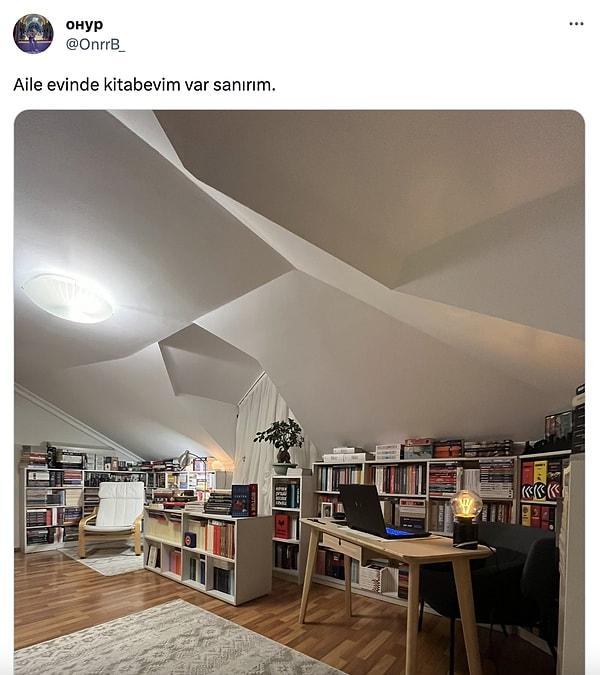 @OnrrB_ isimli kullanıcı da evindeki kitaplığını paylaştı ve olan oldu. Odasına ve kitaplığının büyüklüğüne güldüren yorumlar geldi.