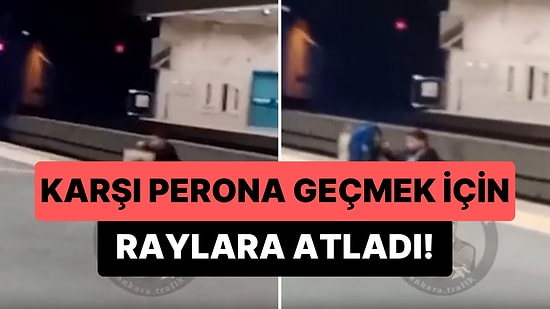 Ankara'da Karşı Perona Geçmek İçin Raylara Atlayan Kişi Korku Dolu Anlar Yaşattı