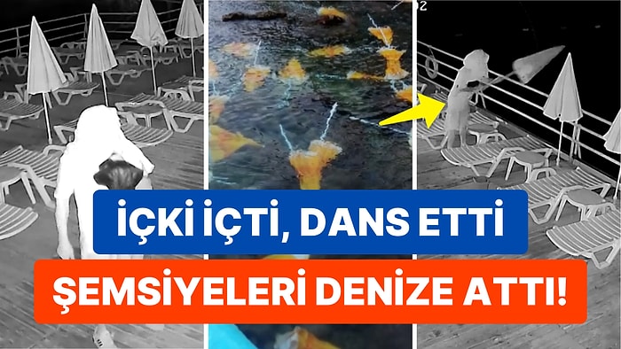 Havluyla Yüzünü Kapatıp Dans Şovu Yapan Bir Kişi Plaj Şemsiyelerini Denize Fırlattı