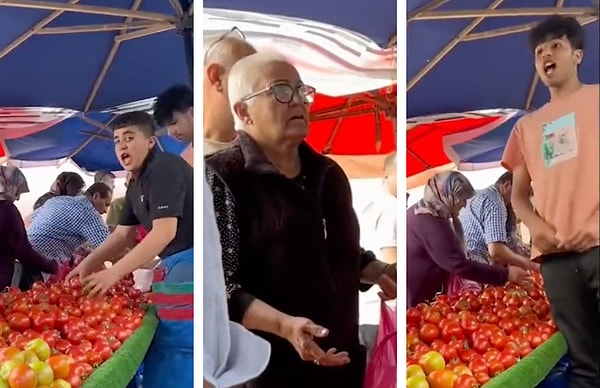 Birdenbire avazları çıktığı kadar bağırmaya başlayan pazarcı çocuklar, alışveriş yapan vatandaşların kalakalmasına sebep oldu...