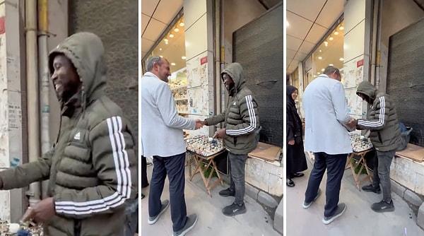 Güngören Belediye Başkanı Bünyamin Demir, dolaşırken Senegalli bir saat satıcısına denk geldi.