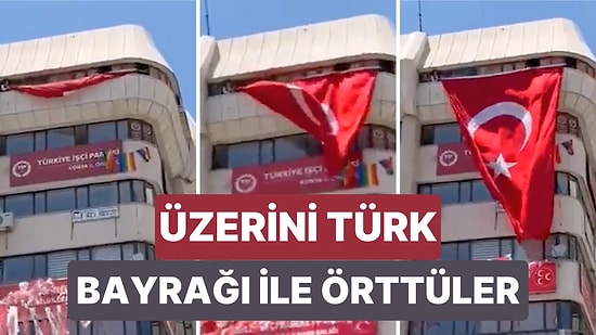 Konya'da LGBTİ+ Bayrakları Asılan TİP Genel Merkezinin Camı Üst Kata Asılan Türk Bayrağı ile Kapatıldı