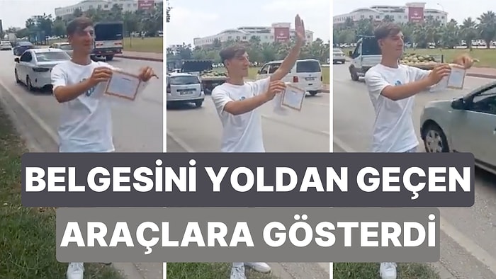 Hayatındaki İlk Kez Takdir Alan Genç Belgesini Alıp Yoldan Geçen Arabalara Gösterdi