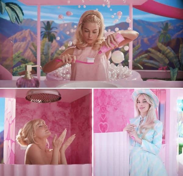 Barbie dişlerini fırçaladığında da duş alırken de su yok.