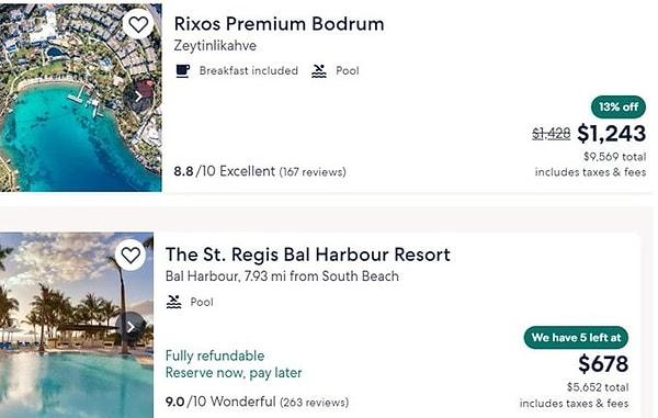Sosyal medyada görüldüğü üzere, Bodrum'da bir otelde rezervasyon fiyatı, Miami'deki bir otelin resmen iki katı.