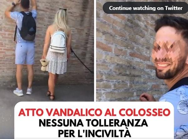 Fotoğrafta gördüğünüz bu turist, yaklaşık 2 bin yıllık Kolezyum'un duvarlarına sevgilisinin adını kazırken videoya çekildi ve olay İtalya'da büyük bir öfkeye yol açtı.