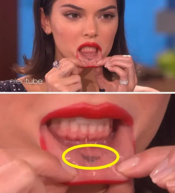 15. И, наконец, Кендалл Дженнер вытатуировала слово «Мяу» на нижней губе