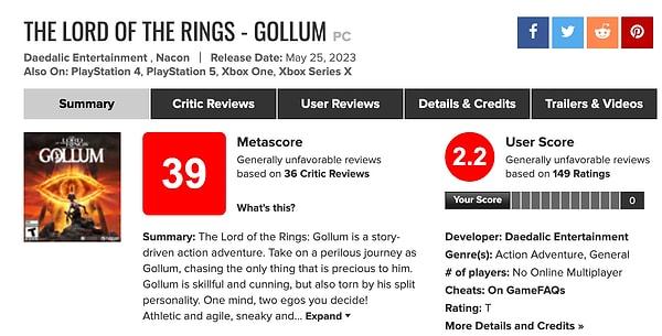 Geçtiğimiz aylarda çıkış yapmış olan The Lord of the Rings: Gollum büyük bir hayal kırıklığı yaratmıştı.