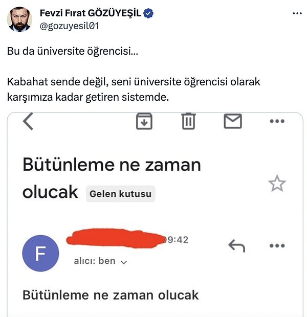 Mail şöyle. Tabii bu şikayette bulunan akademisyen de sistemden şikayetçi.