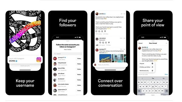 Instagram ile bağlantılı olarak çalışacak olan Threads, Apple App Store’daki yerini aldı. Twitter’a bir hayli benzeyen arayüzüyle dikkat çeken uygulama  “metin tabanlı sohbet uygulaması” olarak tanıtılıyor.