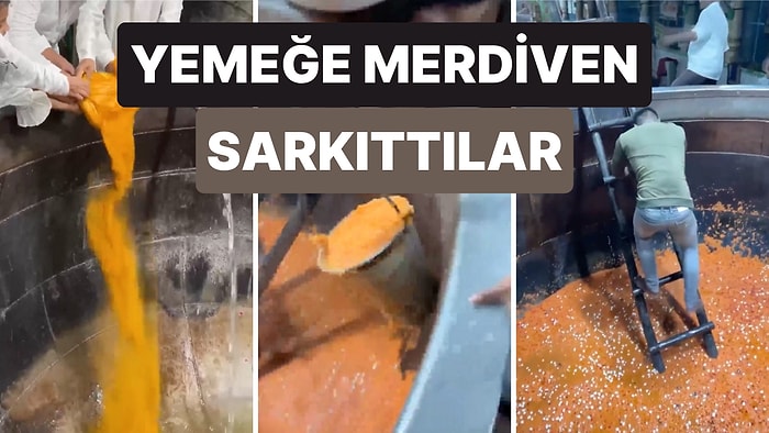 Hindistan'da Bir Tapınakta Dev Bir Kazanda Pişirilen Yemek Kovalarla Dağıtıldı