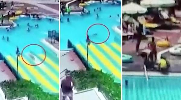 5 yıldızlı bir otelde bir adam yüzüstü kaymaya çalışınca başını havuzun zeminine çarptı.