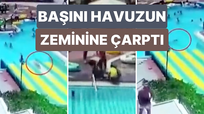 5 Yıldızlı Bir Otelde Kaydıraktan Kayan Adamın Başını Havuzun Zeminine Vurduğu Anlar Kameralara Yansıdı