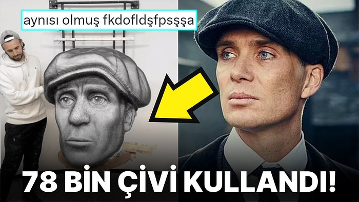 Binlerce Çivi ve Metrelerce İp Kullanarak Peaky Blinders Dizisindeki Tommy Karakterinin Büstünü Yapan Sanatçı!
