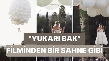 Yaratıcı Düğün Konseptlerinde Sınır Tanınmıyor: Bir Gelin Düğün Alanına Beyaz Balonlarla İndi