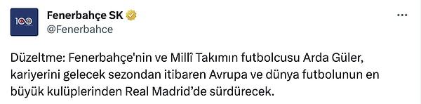 Fenerbahçe Spor Kulübü'nden ise düzeltme geldi. Transferin duyurulmasında isimlerinin geçmemesine sitem ettiler.