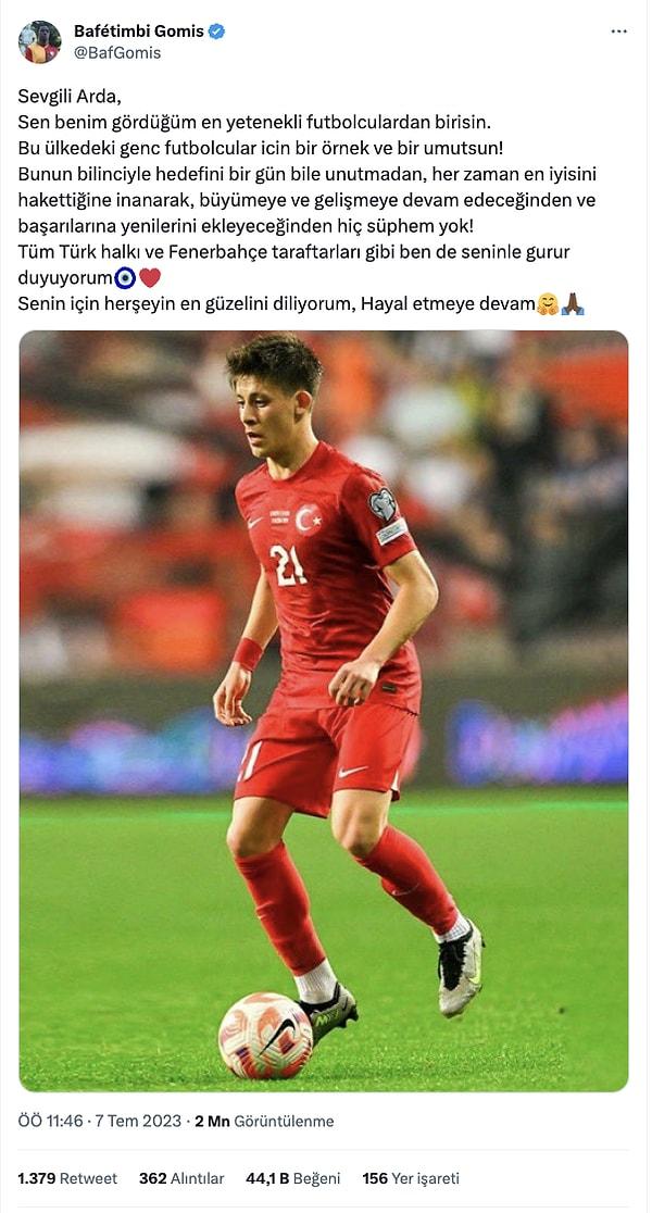 7. Galatasaray’ın eski futbolcusu Bafetimbi Gomis, Fenerbahçe’den İspanyol devi Real Madrid’e transfer olan Arda Güler ile gurur duyduğunu söyledi.