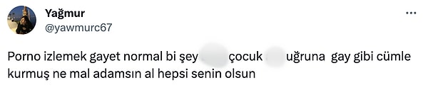 Bu yanıtın ardından da @yawmurc67 isimli bir kadın cinsel içerikli videolar izlemenin normal olduğunu belirtti.